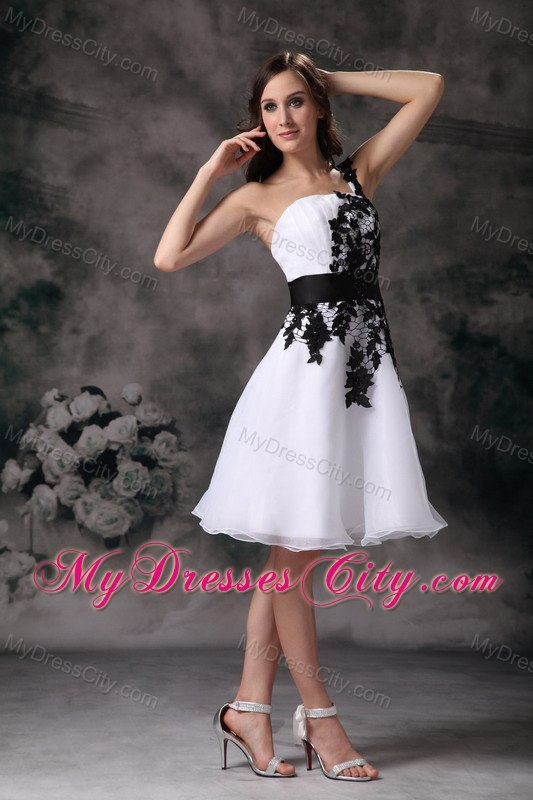 White Appliques One Shoulder Mini-length Organza Cocktail Dress