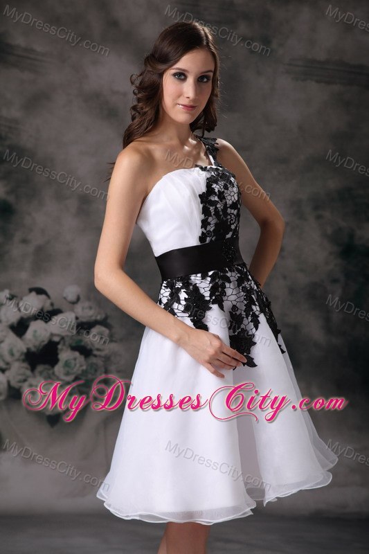White Appliques One Shoulder Mini-length Organza Cocktail Dress