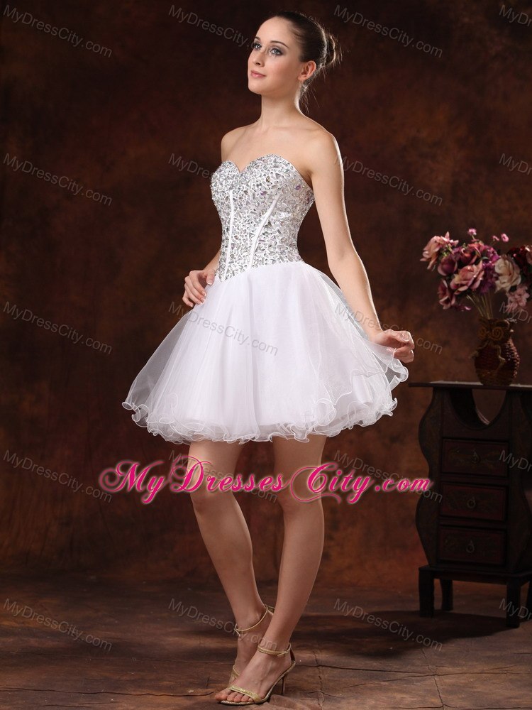 Sweetheart Beaded White Organza Cocktail Homecoming Dress