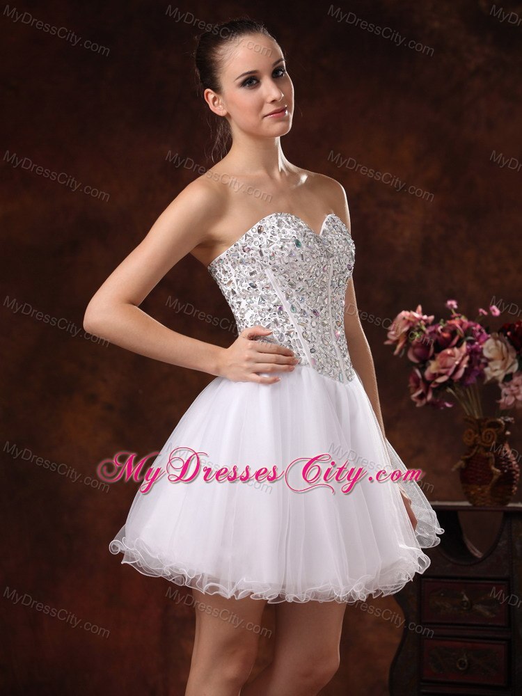 Sweetheart Beaded White Organza Cocktail Homecoming Dress