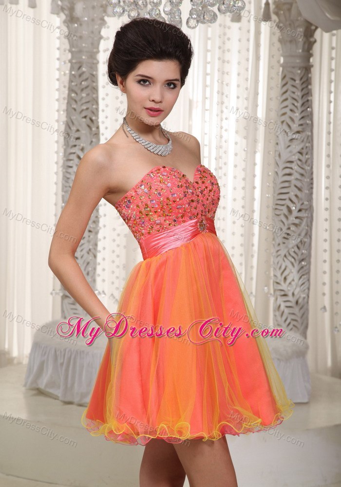 Two-toned Sweetheart Organza Beading Prom Cocktail Dress