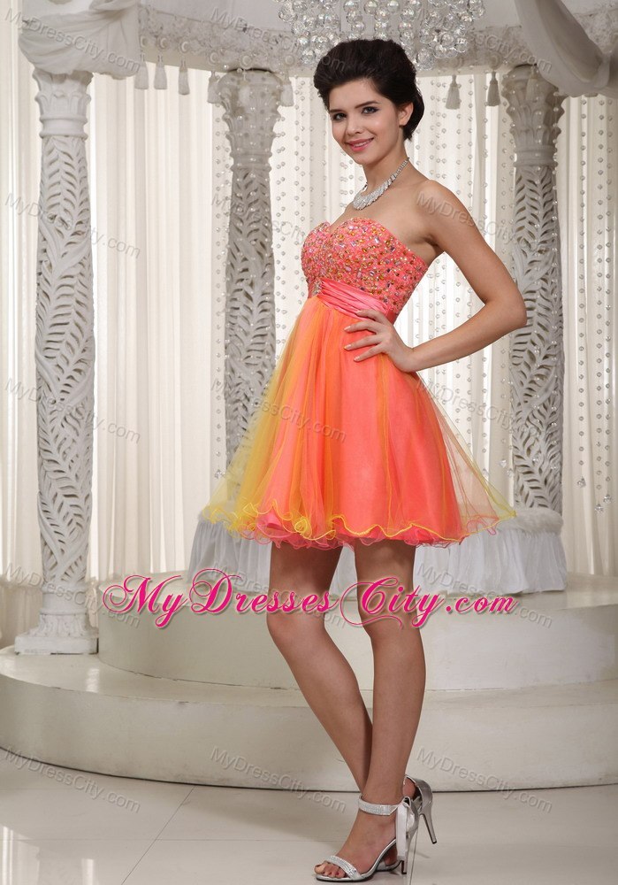 Two-toned Sweetheart Organza Beading Prom Cocktail Dress