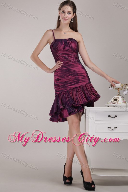 Burgundy One Shoulder Ruffles and Ruches Cocktail Dress 2013