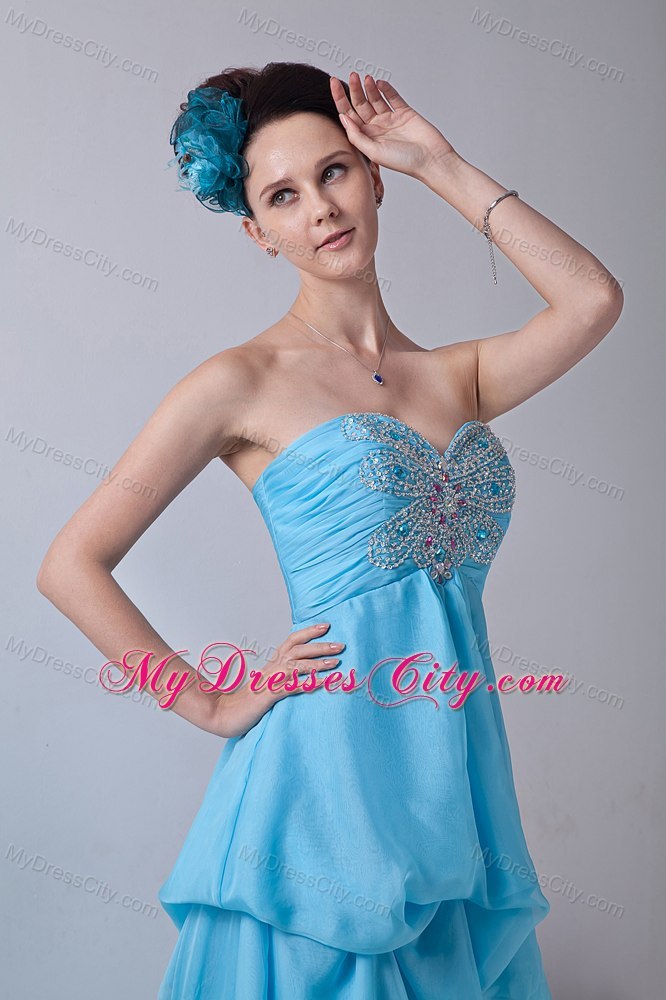 Baby Blue Sweetheart Appliques High-low Cocktail Dress with Chiffon