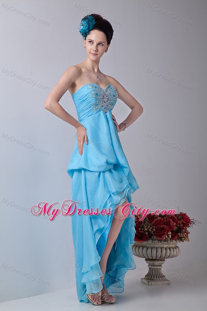 Baby Blue Sweetheart Appliques High-low Cocktail Dress with Chiffon