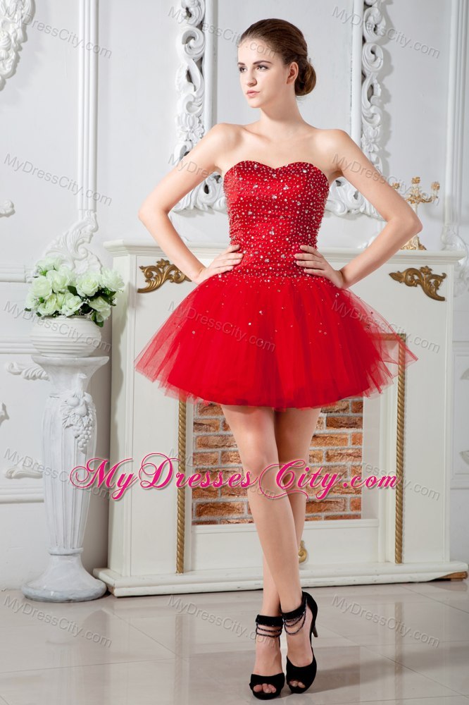 Red Sweetheart A-line Cocktail Dress with Beading Tulle 2013