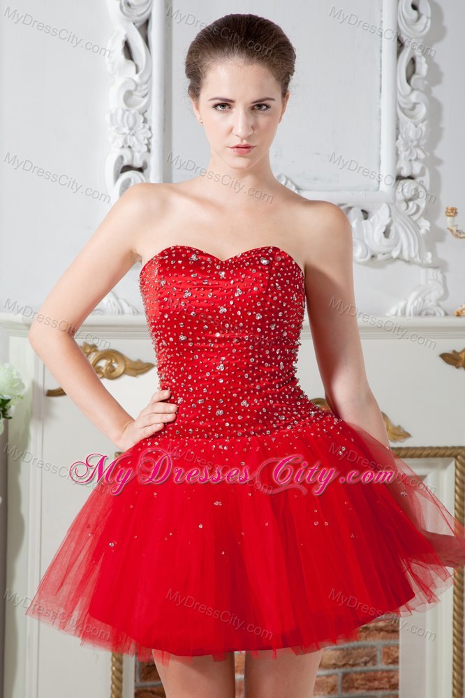 Red Sweetheart A-line Cocktail Dress with Beading Tulle 2013