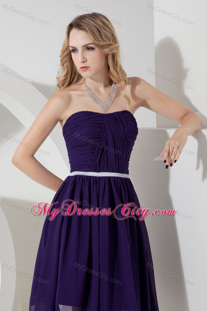 2013 Purple Strapless Ruches Short Semiformal Dress with Chiffon