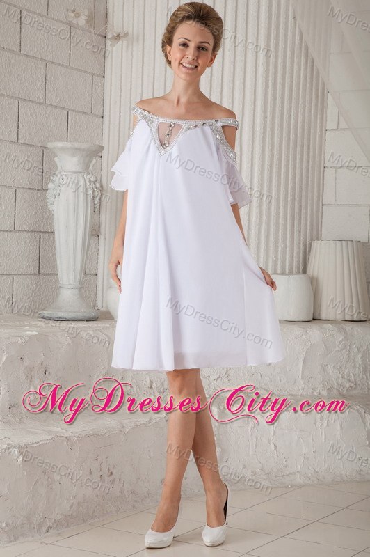 2013 Simple Asymmetrical White Chiffon Empire Cocktail Dress