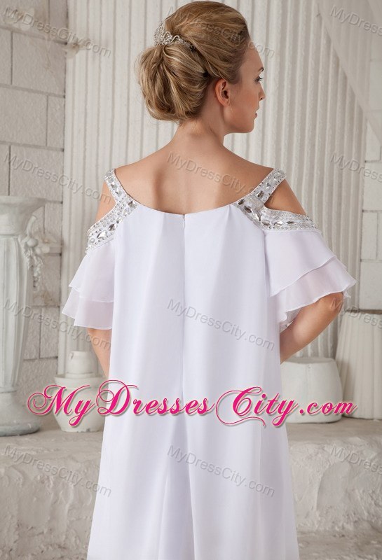 2013 Simple Asymmetrical White Chiffon Empire Cocktail Dress