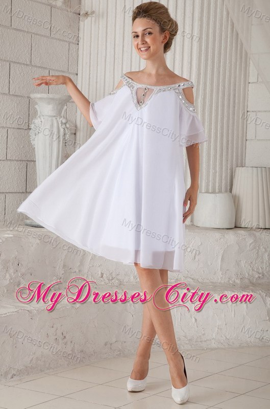 2013 Simple Asymmetrical White Chiffon Empire Cocktail Dress