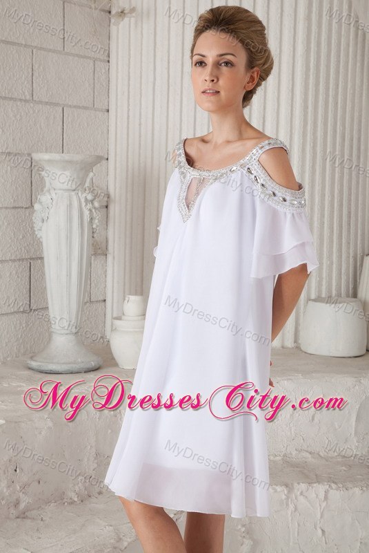 2013 Simple Asymmetrical White Chiffon Empire Cocktail Dress