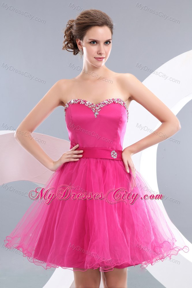 Lovely Hot Pink Sweetheart Short Cocktail Dress with Organza