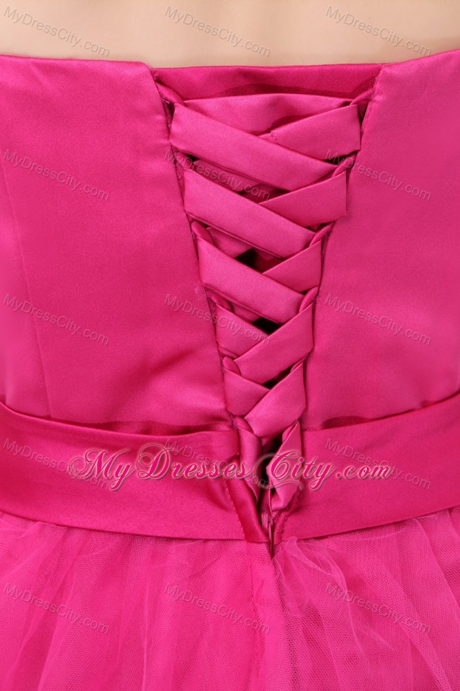 Lovely Hot Pink Sweetheart Short Cocktail Dress with Organza