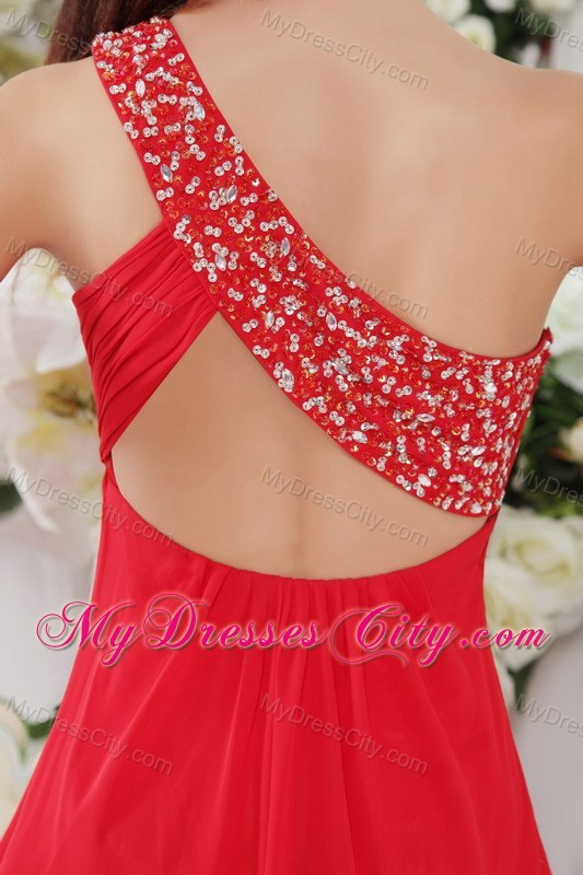 Empire One Shoulder Beaded Red Chiffon Cocktail Reception Dresses