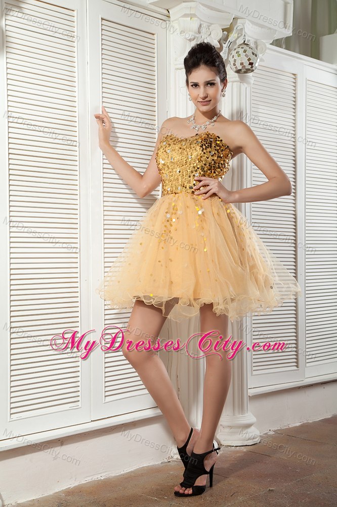 Hottest Style Sequins A-line Mini-length Gold Cocktail Party Dresses