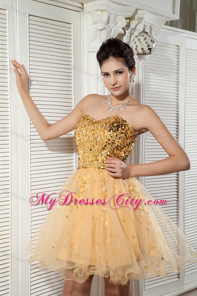 Hottest Style Sequins A-line Mini-length Gold Cocktail Party Dresses