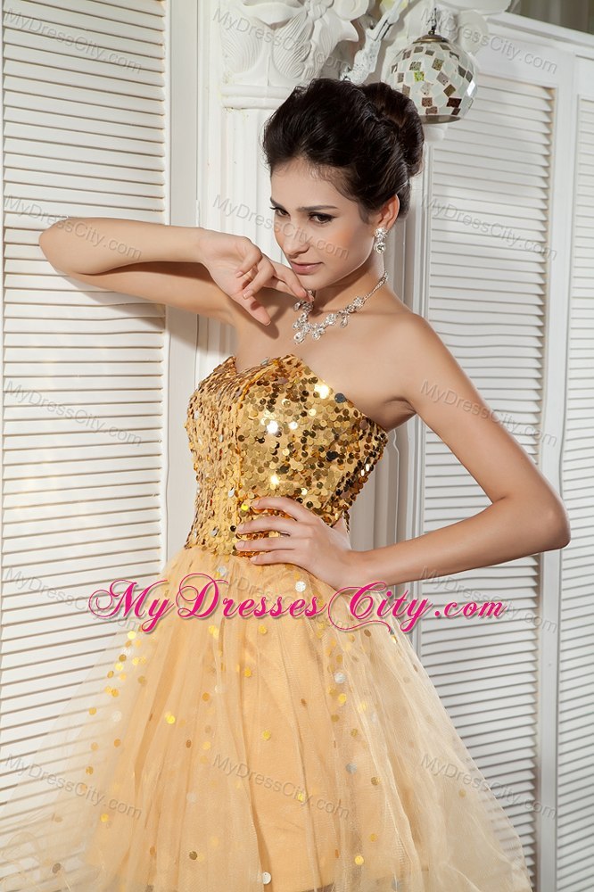 Hottest Style Sequins A-line Mini-length Gold Cocktail Party Dresses