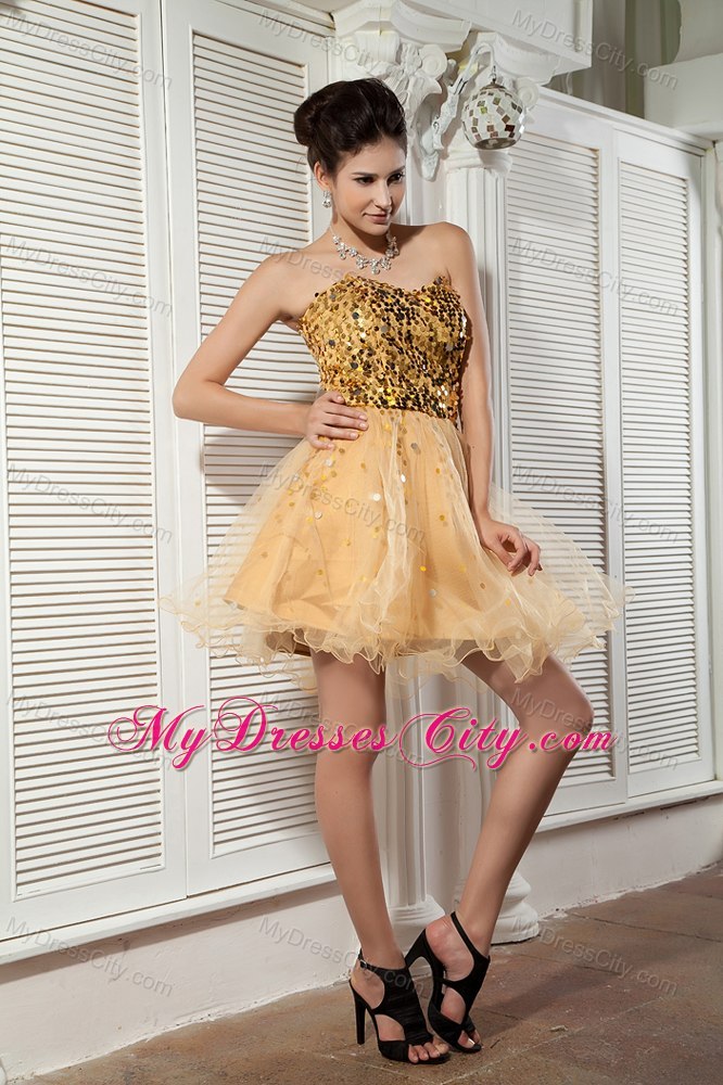 Hottest Style Sequins A-line Mini-length Gold Cocktail Party Dresses