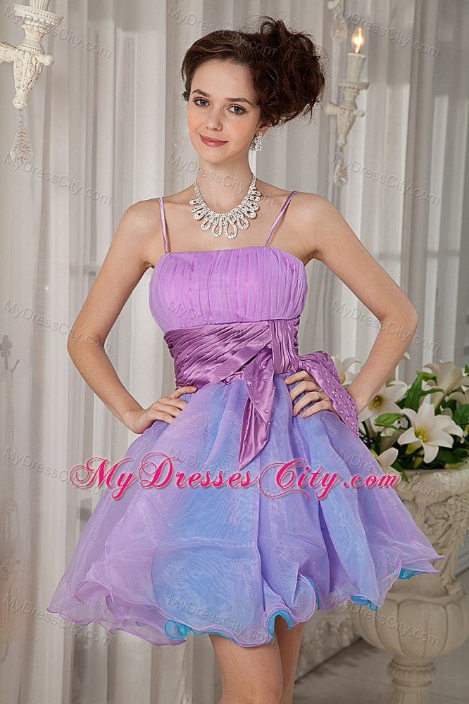 Spaghetti Straps Ruched Organza Short Prom Cocktail Dress