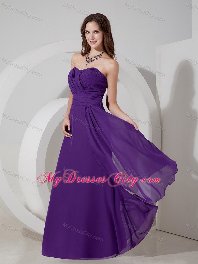 Purple Ruched Chiffon Sweetheart Long Formal Dresses for Dama