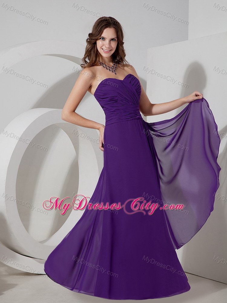 Purple Ruched Chiffon Sweetheart Long Formal Dresses for Dama