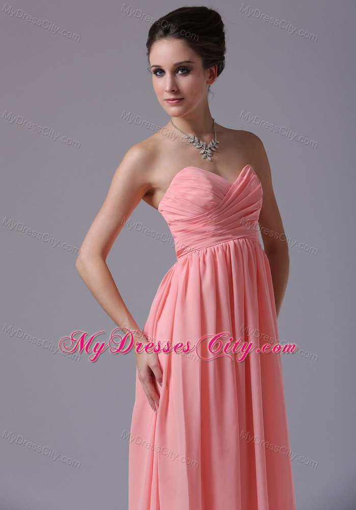 Sweetheart Ruched Brush Train Empire Watermelon Quince Dama Dresses