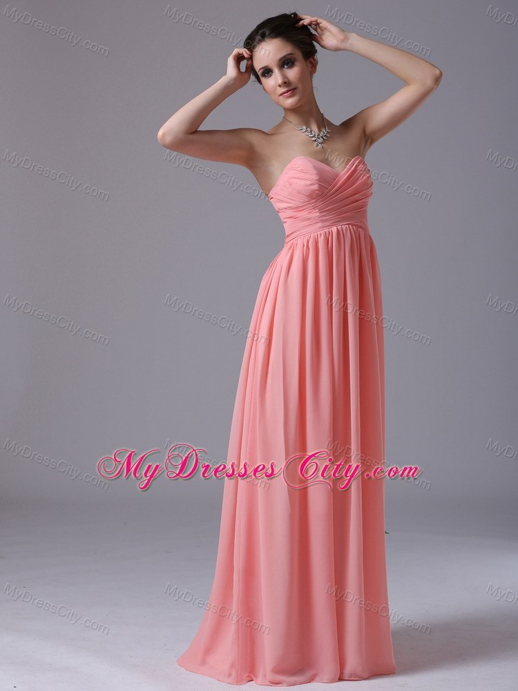 Sweetheart Ruched Brush Train Empire Watermelon Quince Dama Dresses