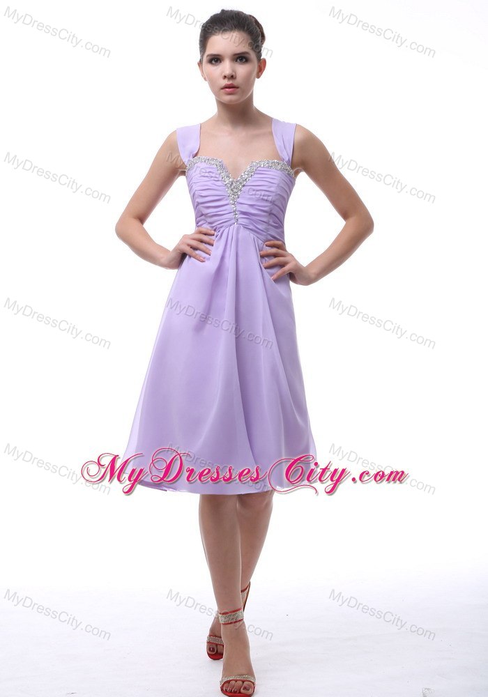 Jeweled Neckline Straps Lilac Short Dama Dress for Quinceaneras