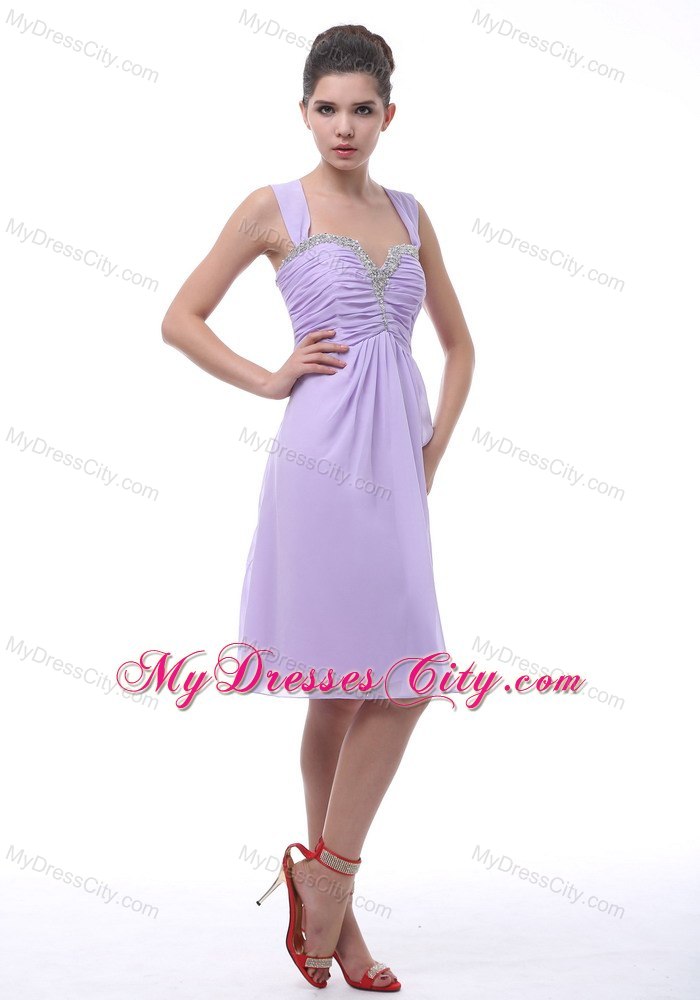 Jeweled Neckline Straps Lilac Short Dama Dress for Quinceaneras