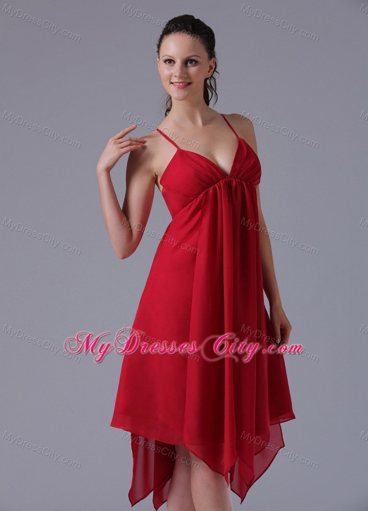 Spaghetti Straps Asymmetrical Wine Red Empire Cocktail Dresses for Dama