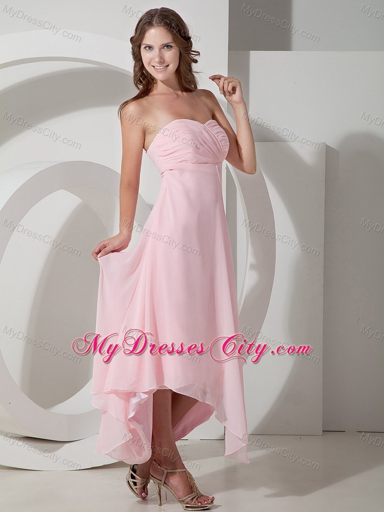 Baby Pink Strapless Chiffon Front Short Back Long Dama Dresses