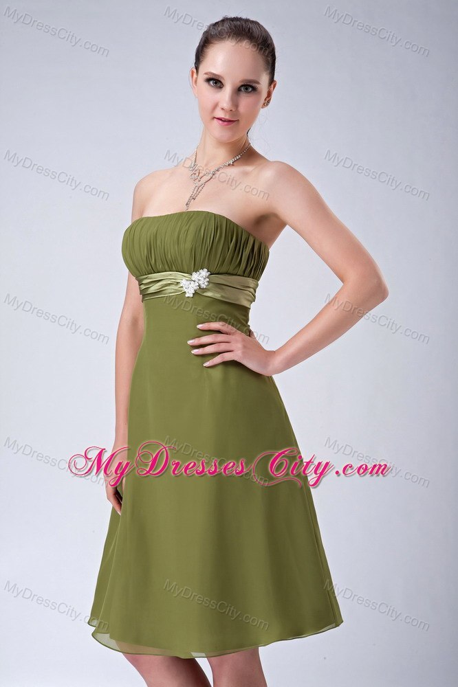 Olive Green Chiffon Empire Strapless Simple Bridesmaid Dama Dresses