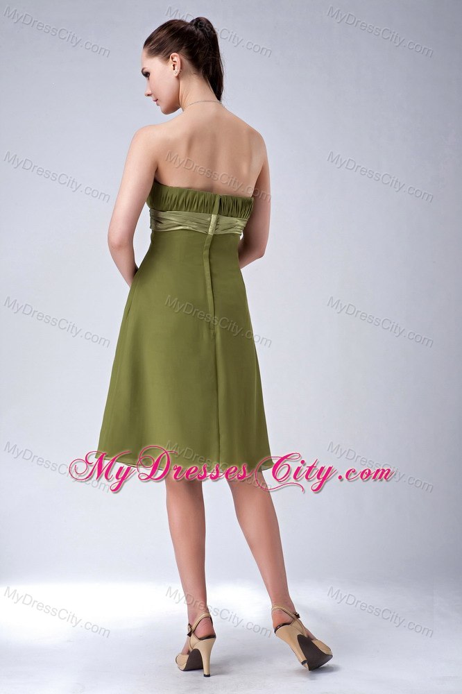 Olive Green Chiffon Empire Strapless Simple Bridesmaid Dama Dresses
