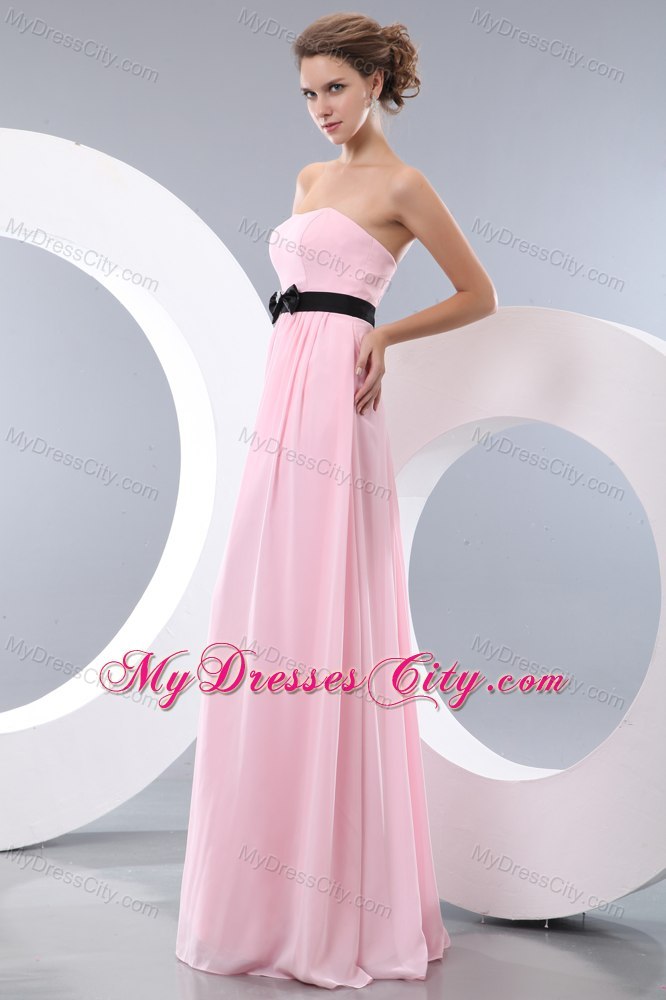 Black Bow Belt Empire Strapless Chiffon Baby pink Formal Dresses for Dama