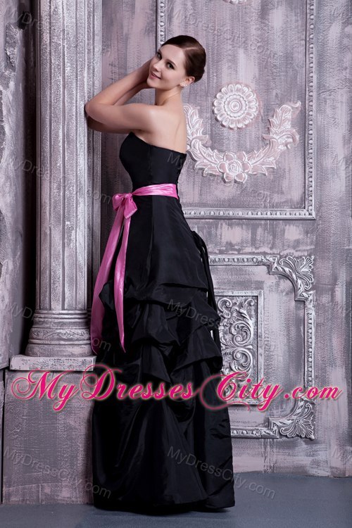 Elegant Pick Ups Black Dama Dress for Quinceaneras with Pink Sash