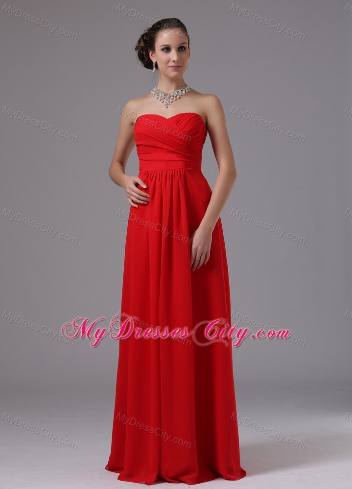 Sweetheart Ruched Red Empire Chiffon Long Damas Dresses for Quince