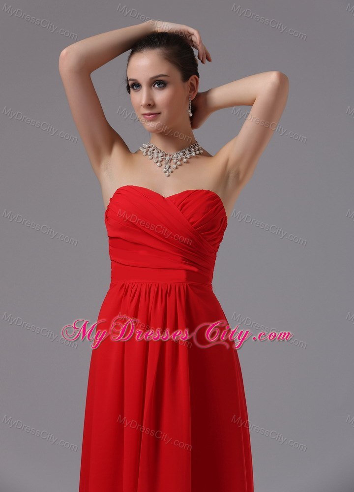 Sweetheart Ruched Red Empire Chiffon Long Damas Dresses for Quince