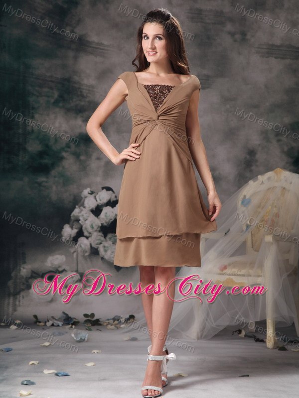 Two Layers Beaded Square Cap Sleeves Dama Dresses for Quinceanera