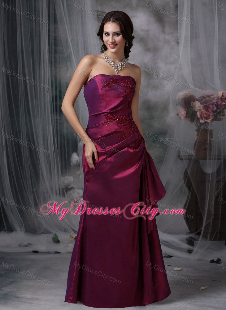 Purple Column Strapless Evening Formal Gown with Appliques