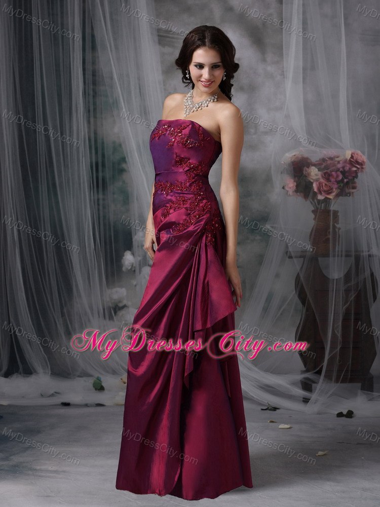 Purple Column Strapless Evening Formal Gown with Appliques