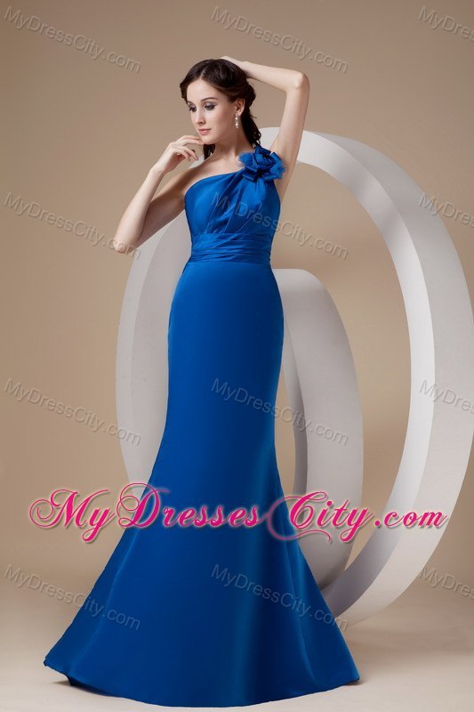 Modest Royal Blue Mermaid Flower One Shoulder Evening Dress