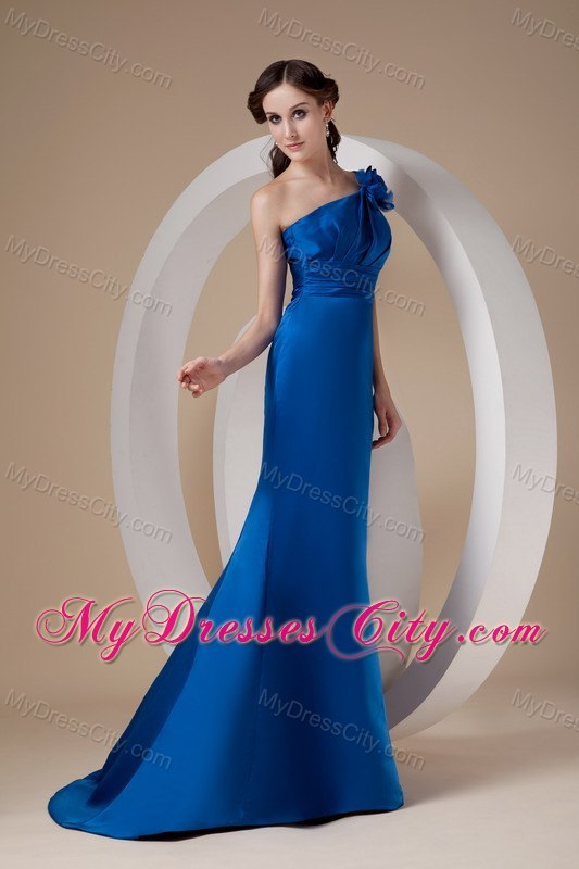 Modest Royal Blue Mermaid Flower One Shoulder Evening Dress