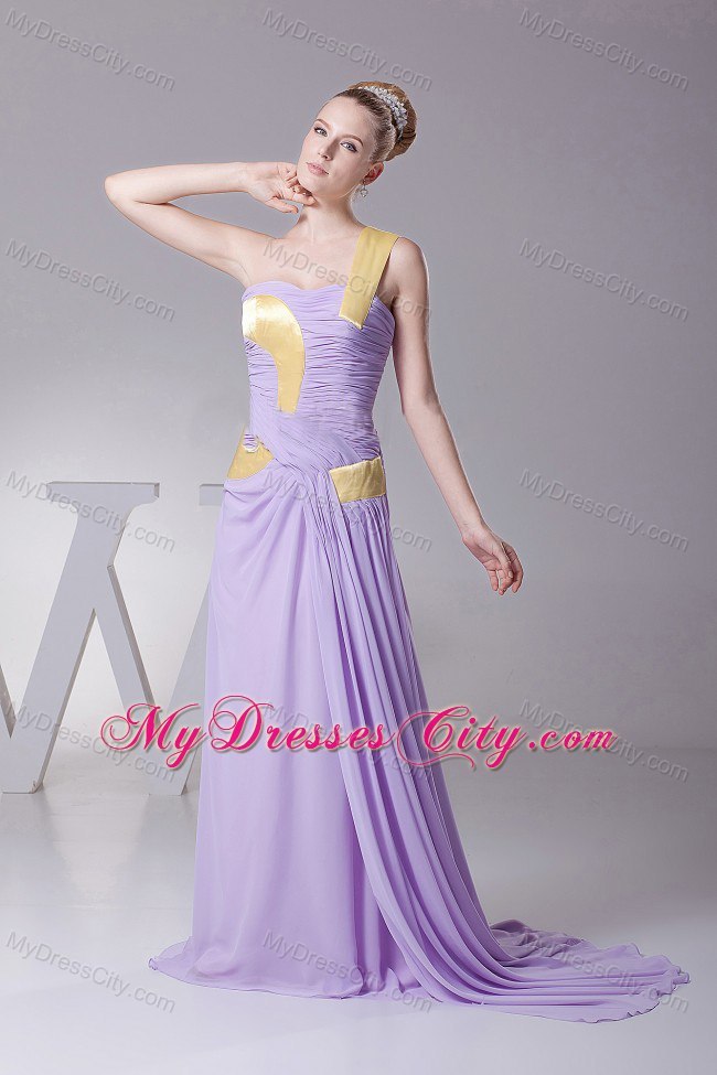 One Shoulder Chiffon Lilac Evening Dress With Brush Train