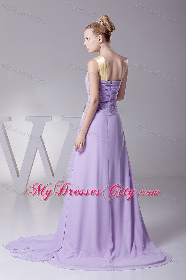 One Shoulder Chiffon Lilac Evening Dress With Brush Train