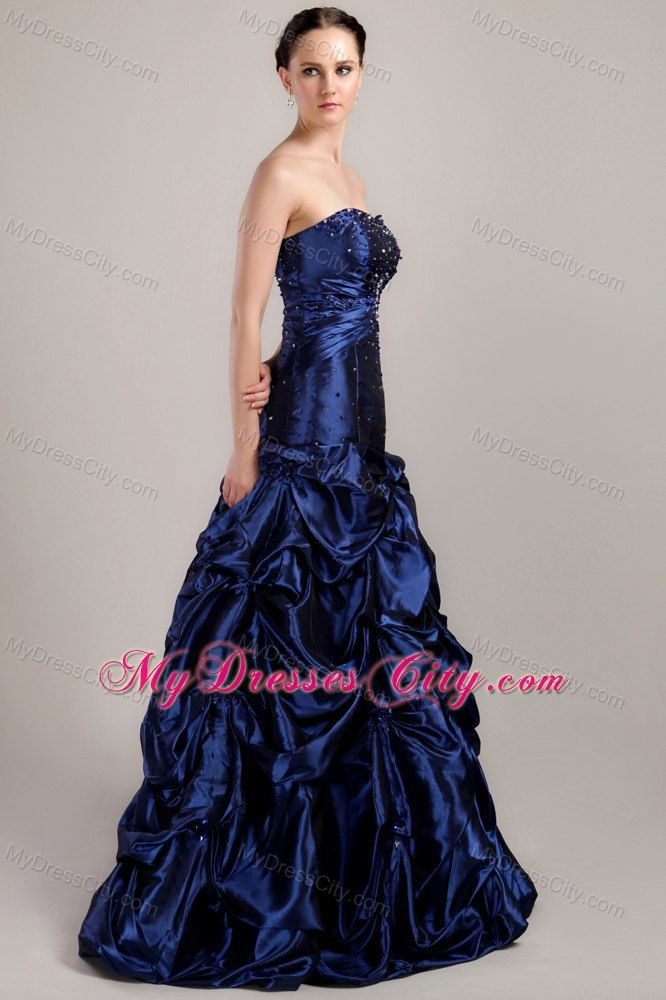 Navy Blue A-line Taffeta Beading and Pick-ups Evening Dress