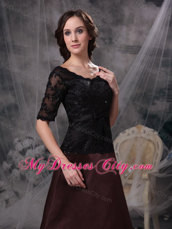 Knee-length Half Sleeves Bowknot Beading Lace Mother of the Dress