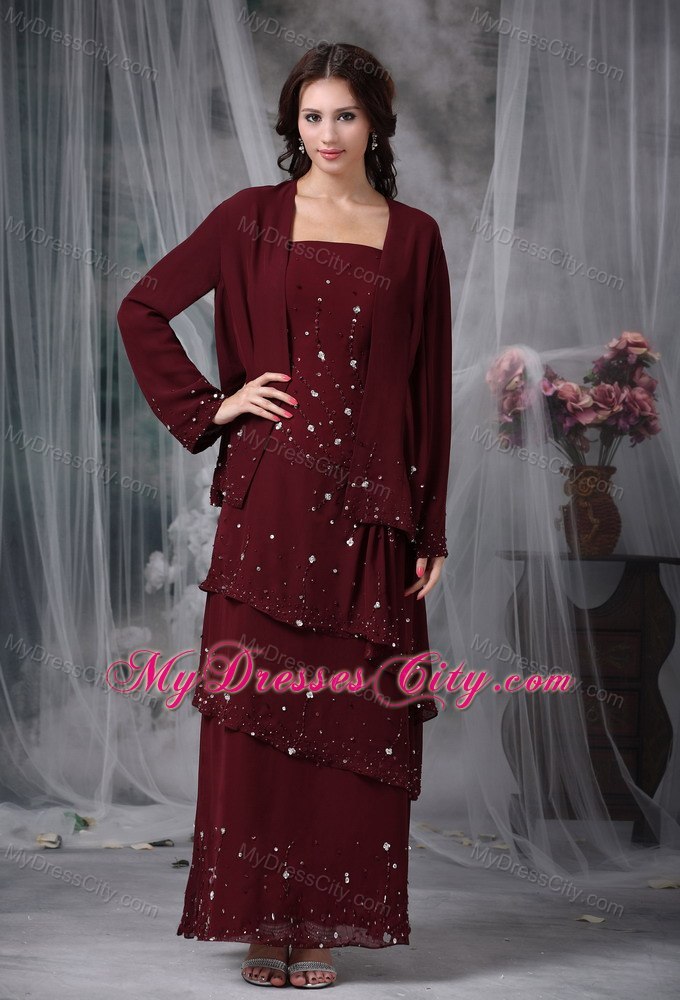 Straps Beading Empire Mothers Dresses for Weddings in Burgundy