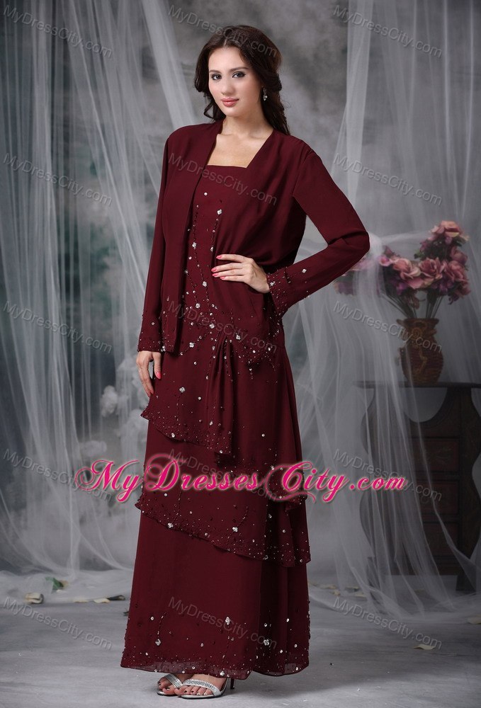 Straps Beading Empire Mothers Dresses for Weddings in Burgundy