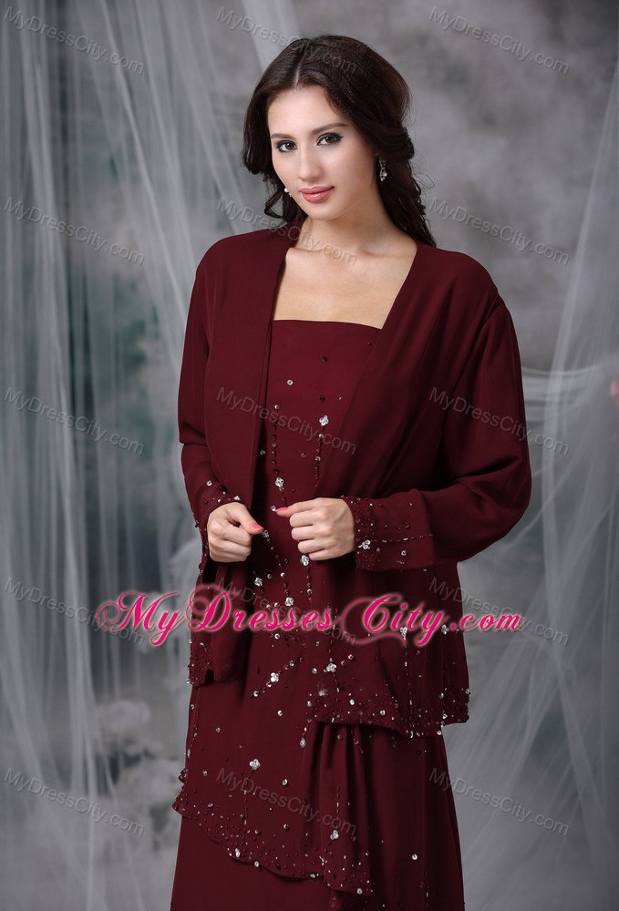 Straps Beading Empire Mothers Dresses for Weddings in Burgundy